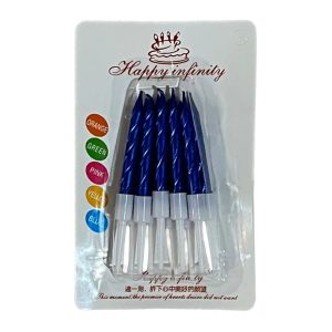 Vela Metalizada Azul Torneada con Porta Vela 7 cm x10u