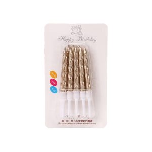 Vela Metalizada Champagne Torneada con Porta Vela 7 cm x10u