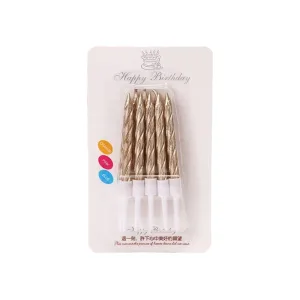 Vela Metalizada Champagne Torneada con Porta Vela 7 cm x10u
