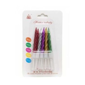 Vela Metalizada Multicolor Torneada con Porta Vela 7 cm x10u