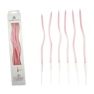 Vela Metalizada con Ondas x6u Color Rosa 15cm