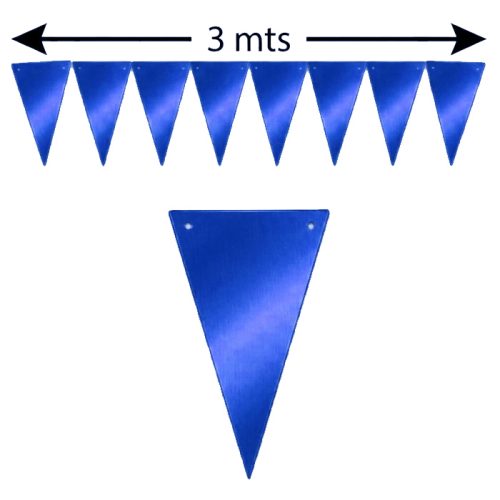 Banderin Triangular Guirnalda METALIZADO - Color AZUL X3 Metros