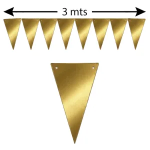 Banderin Triangular Guirnalda METALIZADO - Color DORADO X3 Metros