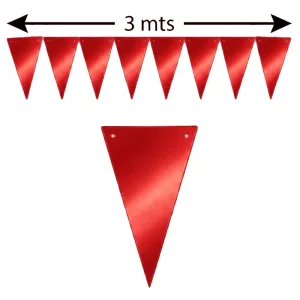 Banderin Triangular Guirnalda METALIZADO - Color ROJO X3 Metros