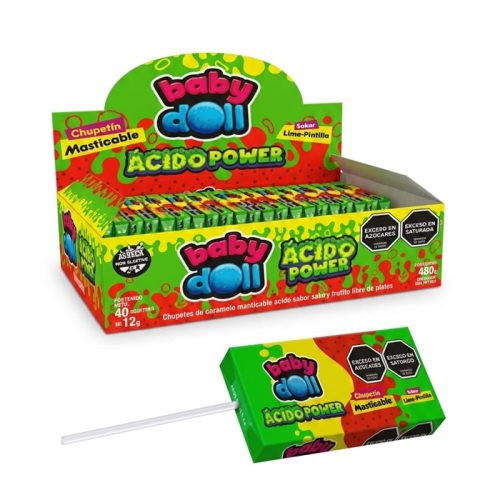 Caja Chupetin Masticable Baby Doll Acido Power x40 Unidades