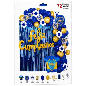 Kit Globos Premium Boca Juniors Feliz Cumpleaños 70 Piezas Aprox