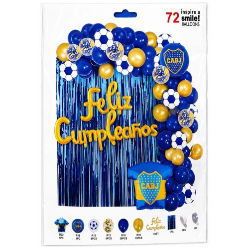 Kit Globos Premium Boca Juniors Feliz Cumpleaños 70 Piezas Aprox