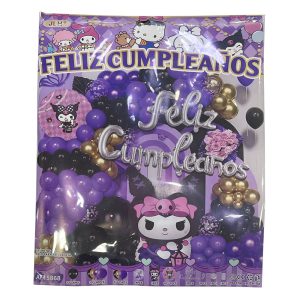 Kit Globos Premium Feliz Cumple Kuromi 64 Piezas