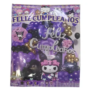 Kit Globos Premium Feliz Cumple Kuromi 64 Piezas