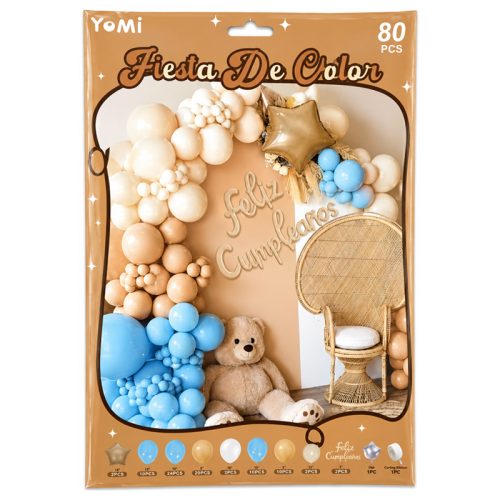Kit Globos Premium Feliz Cumpleaños Estrella Beige 80 Piezas Aprox