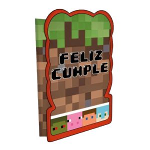 Piñata Pixel Game Minecraft Feliz Cumple Cartón