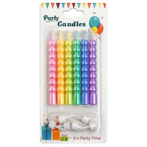 Vela Burbuja Multicolor Pastel Perlado 10 cm con Portavela x6 Unidades