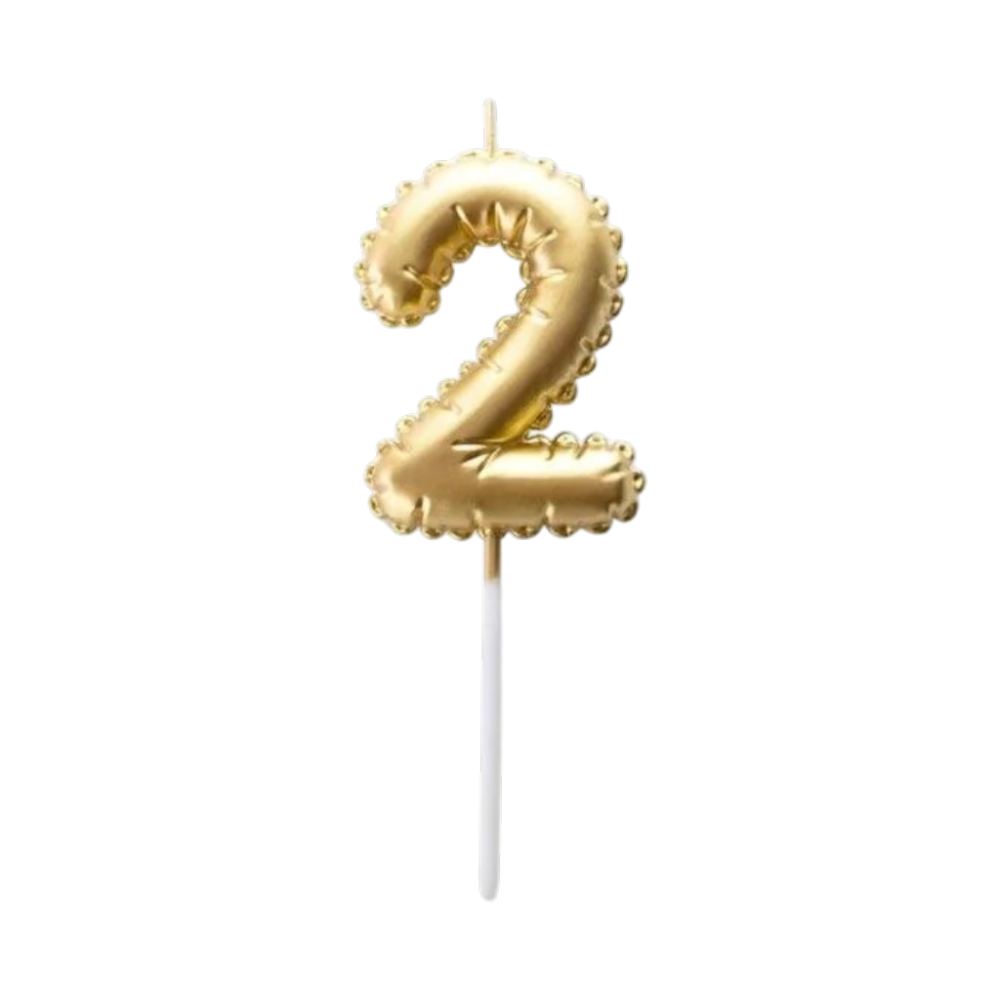Vela Numero Globito Dorado Numero 2