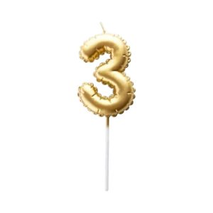 Vela Numero Globito Dorado Numero 3
