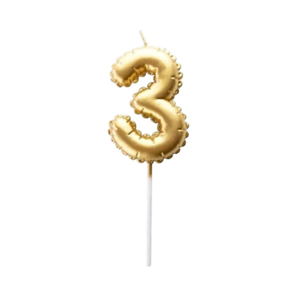 Vela Numero Globito Dorado Numero 3