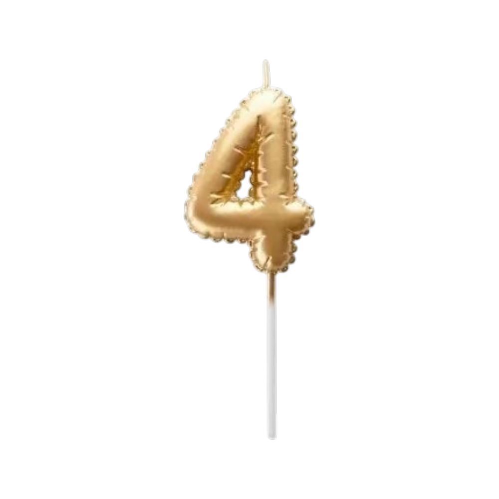 Vela Numero Globito Dorado Numero 4