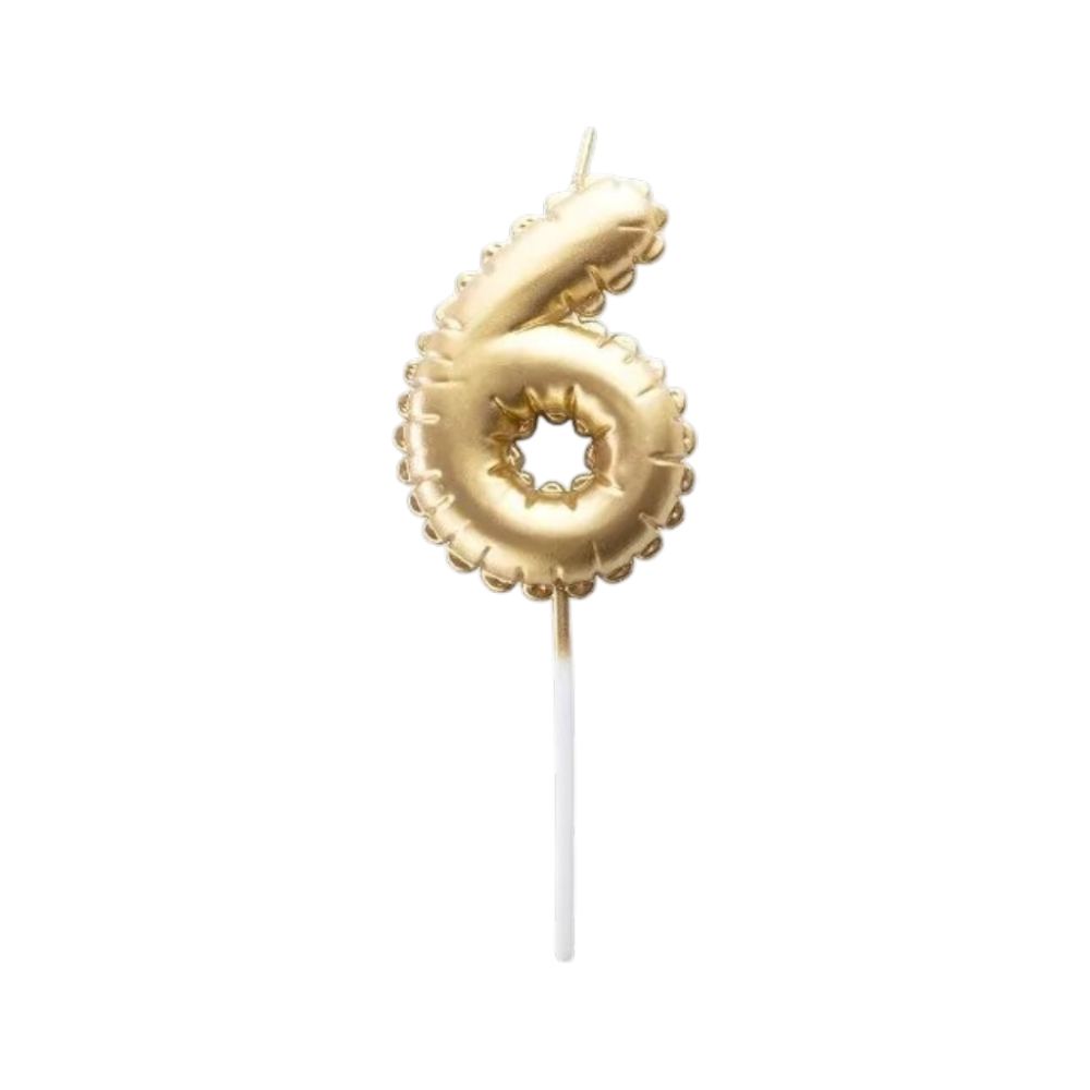 Vela Numero Globito Dorado Numero 6