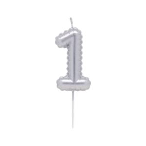 Vela Numero Globito Plateado Numero 1