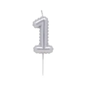 Vela Numero Globito Plateado Numero 1