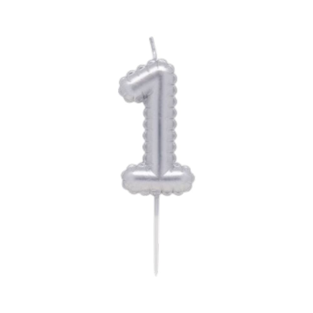 Vela Numero Globito Plateado Numero 1