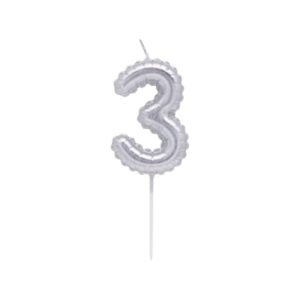 Vela Numero Globito Plateado Numero 3