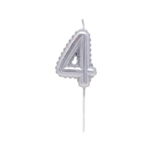 Vela Numero Globito Plateado Numero 4