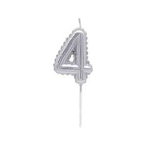 Vela Numero Globito Plateado Numero 4