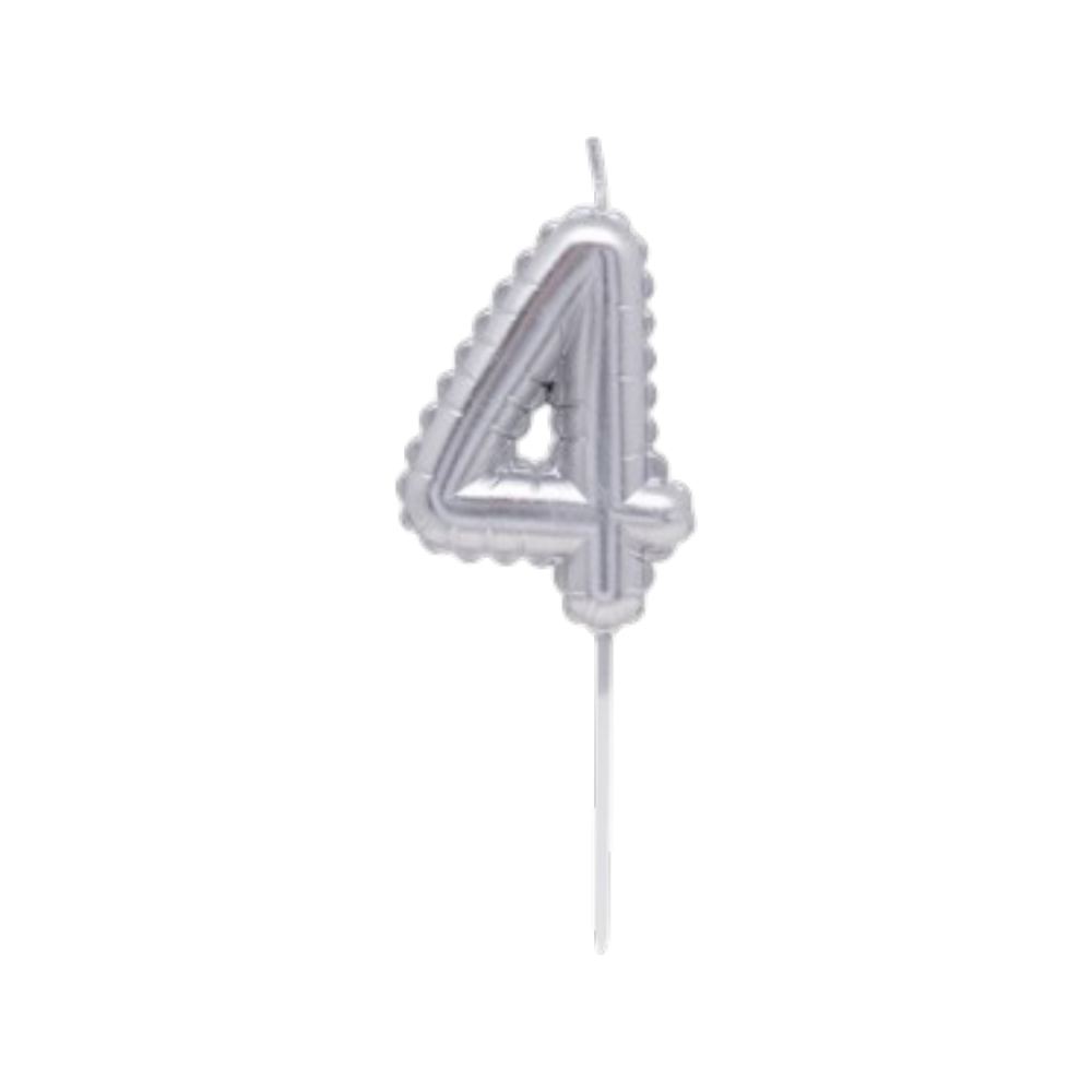 Vela Numero Globito Plateado Numero 4
