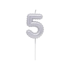 Vela Numero Globito Plateado Numero 5