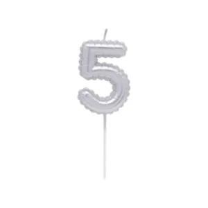 Vela Numero Globito Plateado Numero 5
