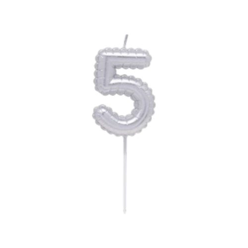 Vela Numero Globito Plateado Numero 5