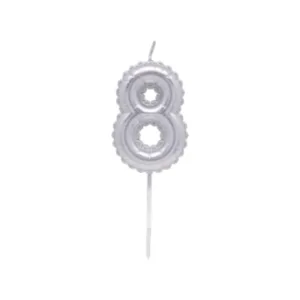 Vela Numero Globito Plateado Numero 8