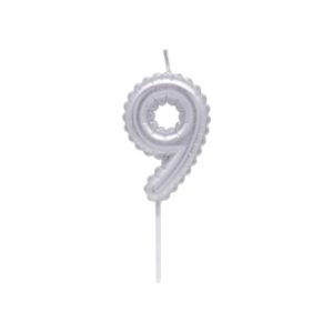 Vela Numero Globito Plateado Numero 9