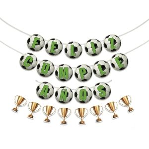 Banderin Feliz Cumpleaños Linea Futbol Pelota y Copas x1u