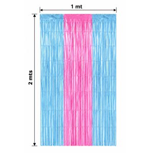 Cortina Lluvia Metalizada Bicolor Turquesa y Fucsia 2 x 1 Mts