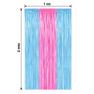 Cortina Lluvia Metalizada Bicolor Turquesa y Fucsia 2 x 1 Mts