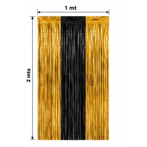 Cortina Lluvia Metalizada Bicolor Dorado y Negro 2 x 1 Mts