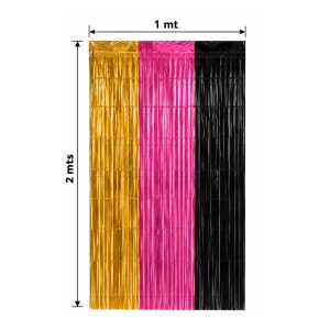 Cortina Lluvia Metalizada Tricolor Dorado , Negro y Rosa  2 x 1 Mts