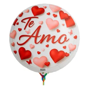 Globo Redondo Inflable Te Amo Corazones y Mariposas 56 cm
