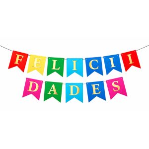 Banderin Felicidades Multicolor Letras Doradas