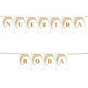 Banderin Nuestra Boda Blanco y Dorado 1.80 Mts