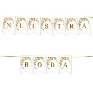 Banderin Nuestra Boda Blanco y Dorado 1.80 Mts