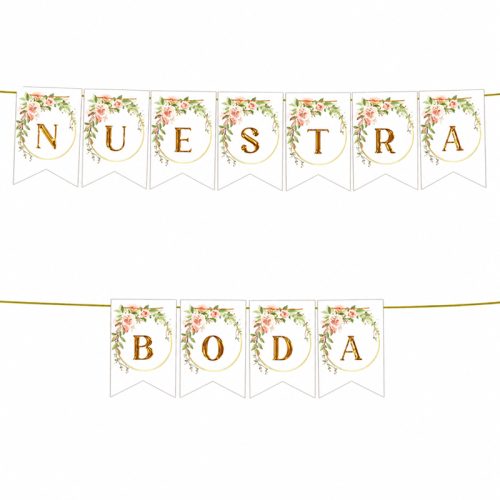 Banderin Nuestra Boda Blanco y Dorado 1.80 Mts