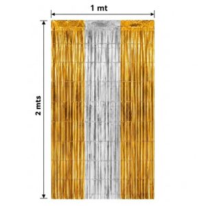 Cortina Lluvia Metalizada Bicolor Dorado y Plateado 2 x 1 Mts