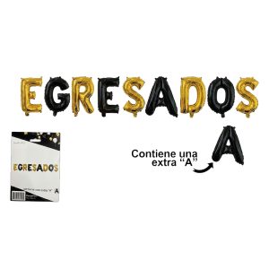Globo Metalizado Frase Egresados/a Dorado y Negro 40 cm