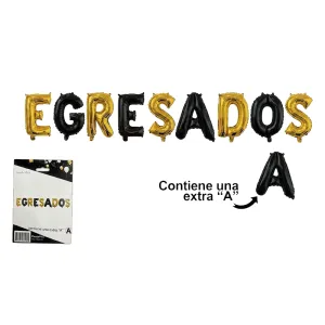Globo Metalizado Frase Egresados/a Dorado y Negro 40 cm