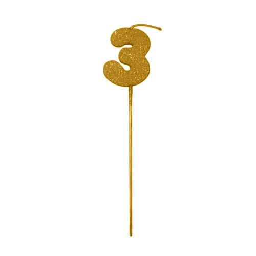 Pinche Vela Gibre Goma Eva Numero 3 Dorado TKS x1 Unidad