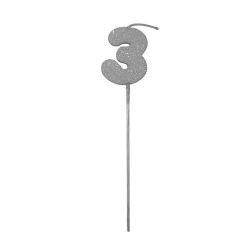 Pinche Vela Gibre Goma Eva Numero 3 Plateado TKS x1 Unidad