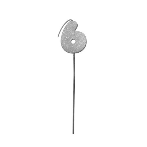 Pinche Vela Gibre Goma Eva Numero 6 Plateado TKS x1 Unidad