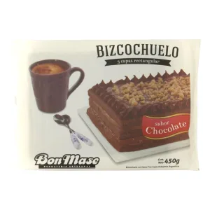 Bizcochuelo RECTANGULAR BON MASE 3 Capas Chocolate x450 Gramos